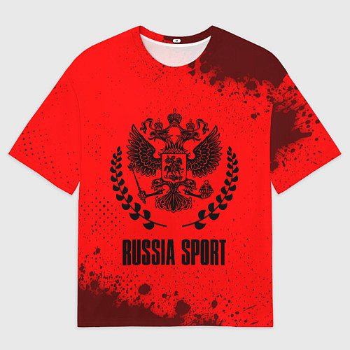 Мужская футболка оверсайз RUSSIA - ГЕРБ Russia Sport Брызги / 3D-принт – фото 1