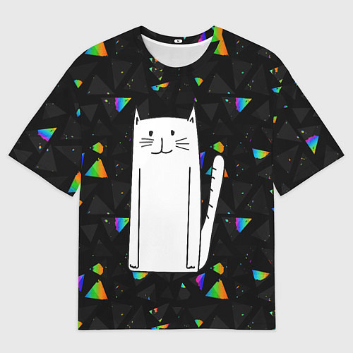 Мужская футболка оверсайз Белый длинный кот / 3D-принт – фото 1