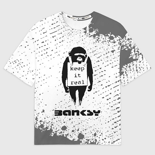 Мужская футболка оверсайз БЭНКСИ - ОБЕЗЬЯНА - Брызги / 3D-принт – фото 1