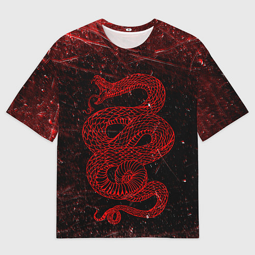 Мужская футболка оверсайз Красная Змея Red Snake Глитч / 3D-принт – фото 1