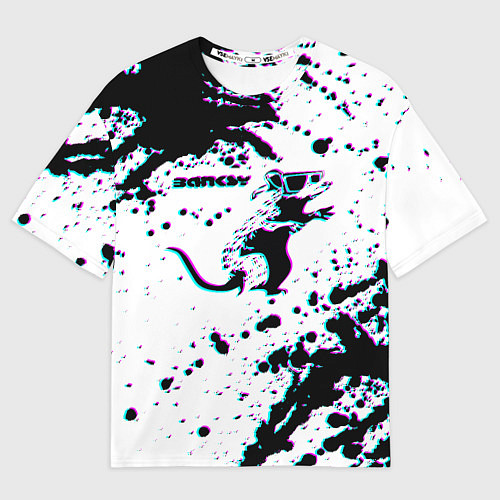 Мужская футболка оверсайз BANKSY БЭНКСИ крыса в очках глитч / 3D-принт – фото 1