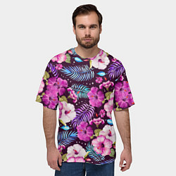 Футболка оверсайз мужская Цветочный Паттерн Flowers and leaves, цвет: 3D-принт — фото 2