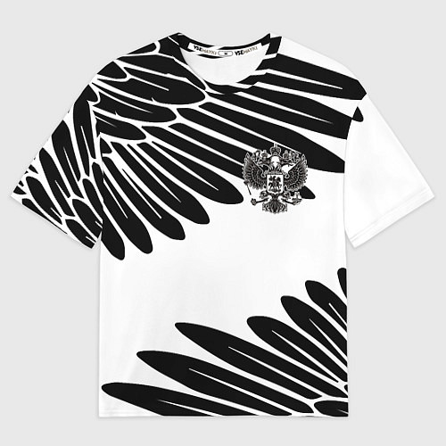 Мужская футболка оверсайз ГЕРБ РОССИИ КРЫЛЬЯ СВОБОДЫ / 3D-принт – фото 1