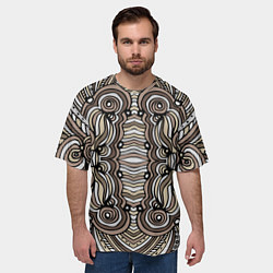 Футболка оверсайз мужская Калейдоскоп Абстракция в стиле дудл Коричневый, бе, цвет: 3D-принт — фото 2