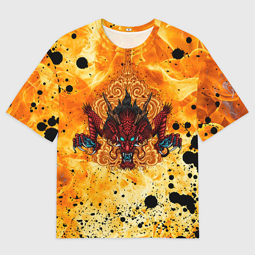 Мужская футболка оверсайз ЯПОНСКИЙ ОГНЕННЫЙ ДРАКОН / 3D-принт – фото 1