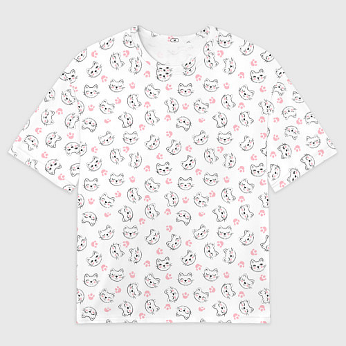 Мужская футболка оверсайз Кошачий паттерн с щечками и лапками Милота / 3D-принт – фото 1