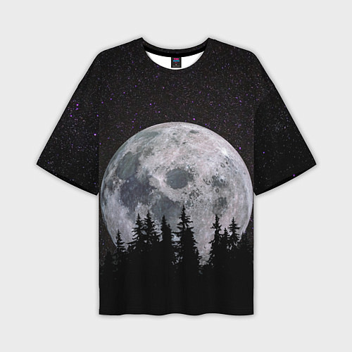 Мужская футболка оверсайз Лес на фоне бескрайнего космоса / 3D-принт – фото 1