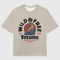 Мужская футболка оверсайз Дикий тигр на скале