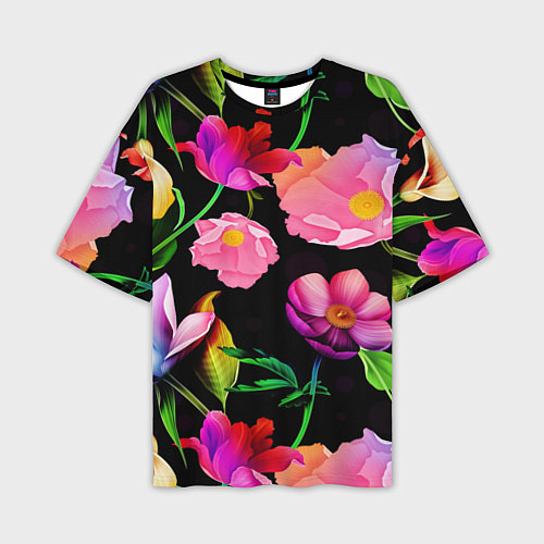 Мужская футболка оверсайз Цветочный узор Floral pattern / 3D-принт – фото 1