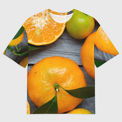 Мужская футболка оверсайз Мандаринки на деревянном столе