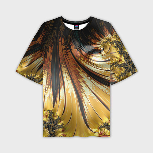 Мужская футболка оверсайз Черный с золотым фрактал Абстракция / 3D-принт – фото 1
