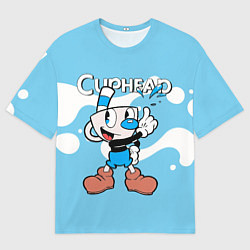 Мужская футболка оверсайз Cuphead синяя чашечка