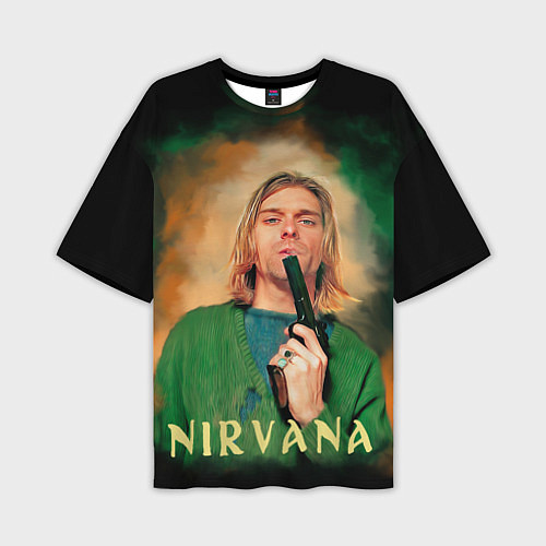 Мужская футболка оверсайз Nirvana - Kurt Cobain with a gun / 3D-принт – фото 1