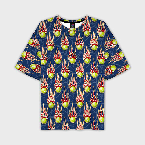 Мужская футболка оверсайз Теннисные мячики в огне / 3D-принт – фото 1