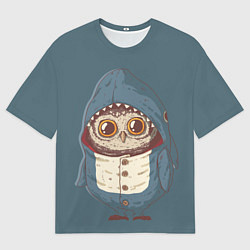 Футболка оверсайз мужская Совушка-в костюме акулы, цвет: 3D-принт