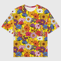 Футболка оверсайз мужская Цветочки-лютики на желтом фоне, цвет: 3D-принт