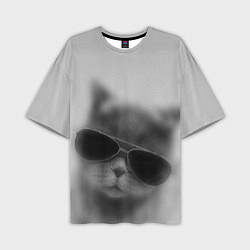 Мужская футболка оверсайз Крутой кот в очках в тумане