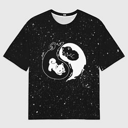 Мужская футболка оверсайз Инь Янь - котенок и щенок