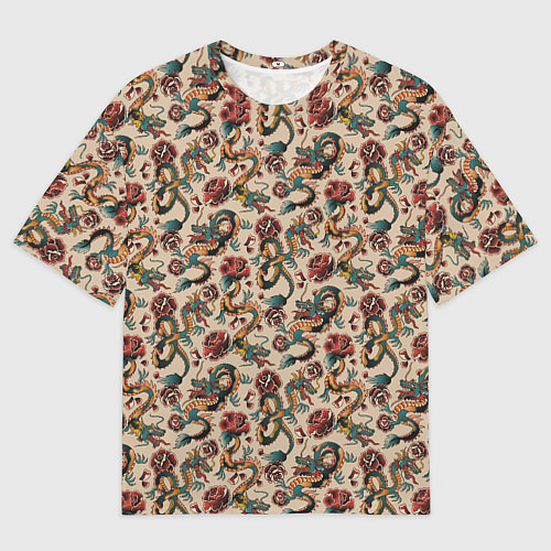 Мужская футболка оверсайз ДРАКОН И РОЗА / 3D-принт – фото 1