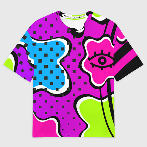 Мужская футболка оверсайз Яркий абстрактный узор в стиле 90х, неоновые цвета / 3D-принт – фото 1