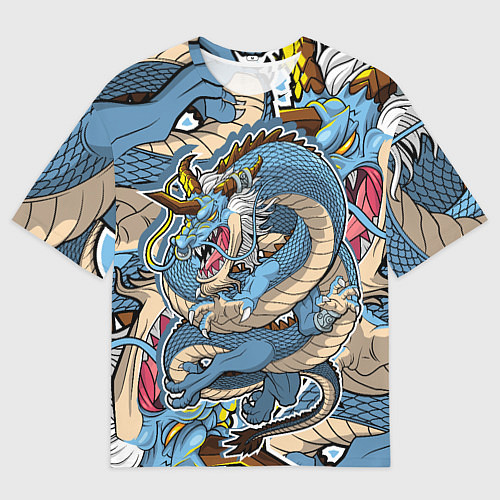 Мужская футболка оверсайз Синий дракон-монст / 3D-принт – фото 1