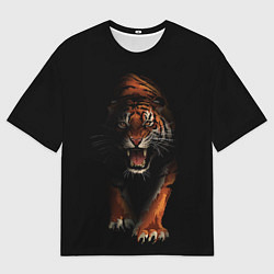 Мужская футболка оверсайз Тигр на черном фоне