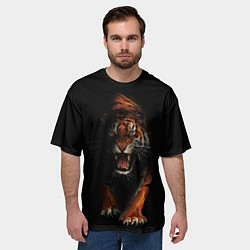 Футболка оверсайз мужская Тигр на черном фоне, цвет: 3D-принт — фото 2