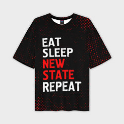Мужская футболка оверсайз Eat Sleep New State Repeat - Потертости