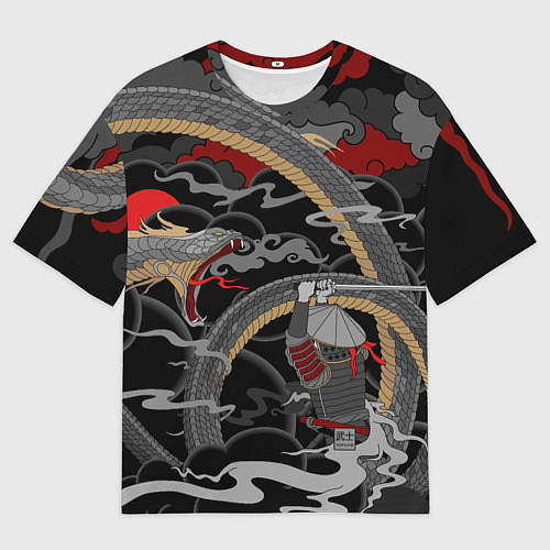 Мужская футболка оверсайз Самурай и змей / 3D-принт – фото 1