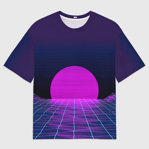 Мужская футболка оверсайз Закат розового солнца Vaporwave Психоделика / 3D-принт – фото 1