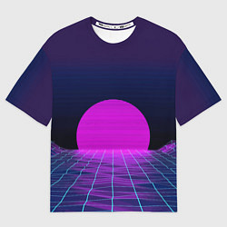 Футболка оверсайз мужская Закат розового солнца Vaporwave Психоделика, цвет: 3D-принт