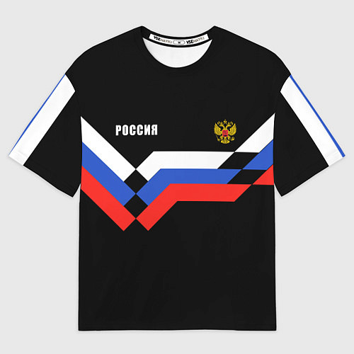 Мужская футболка оверсайз РОССИЯ ТРИКОЛОР ЛИНИИ / 3D-принт – фото 1