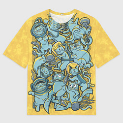 Мужская футболка оверсайз Swimming Cats: Yellow