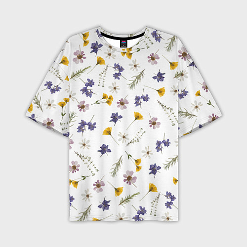Мужская футболка оверсайз Простые цветы на белом фоне / 3D-принт – фото 1