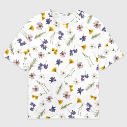 Футболка оверсайз мужская Простые цветы на белом фоне, цвет: 3D-принт