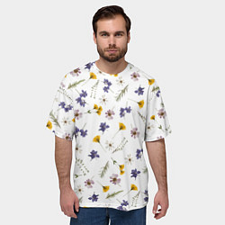 Футболка оверсайз мужская Простые цветы на белом фоне, цвет: 3D-принт — фото 2
