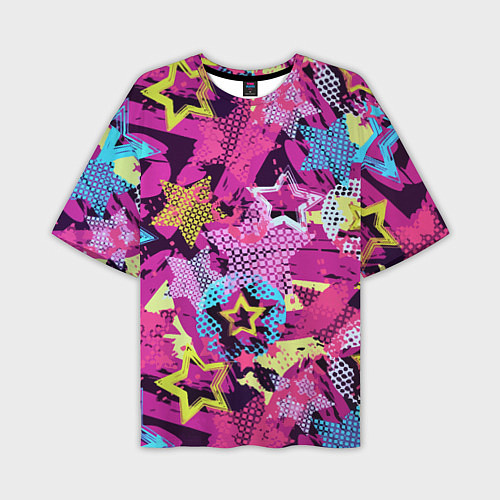 Мужская футболка оверсайз Star Colorful Pattern Fashion Neon / 3D-принт – фото 1