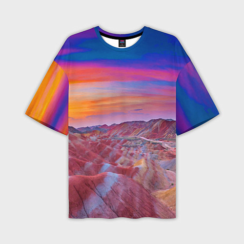 Мужская футболка оверсайз Краски природы Горы Neon Китай / 3D-принт – фото 1