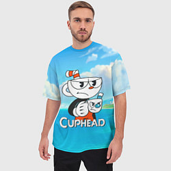 Футболка оверсайз мужская Cuphead сердитая чашечка, цвет: 3D-принт — фото 2