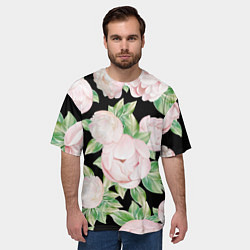 Футболка оверсайз мужская Цветы Нарисованные Пионы, цвет: 3D-принт — фото 2