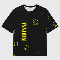 Футболка оверсайз мужская Nirvana паттерн смайлы, цвет: 3D-принт