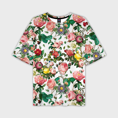 Мужская футболка оверсайз Узор из летних роз Summer Roses Pattern / 3D-принт – фото 1