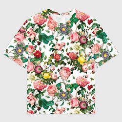 Футболка оверсайз мужская Узор из летних роз Summer Roses Pattern, цвет: 3D-принт