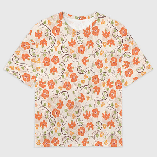 Мужская футболка оверсайз Оранжевый вьюнок / 3D-принт – фото 1