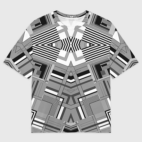 Мужская футболка оверсайз Черно белый современный геометрический узор Симмет / 3D-принт – фото 1