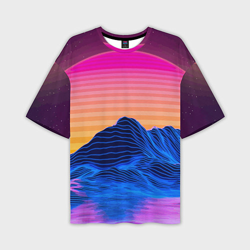 Мужская футболка оверсайз Vaporwave Mountains Психоделика Неон / 3D-принт – фото 1