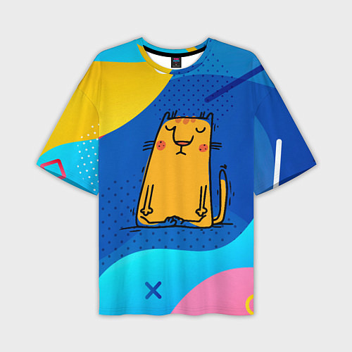 Мужская футболка оверсайз Спокойный кот Йога / 3D-принт – фото 1