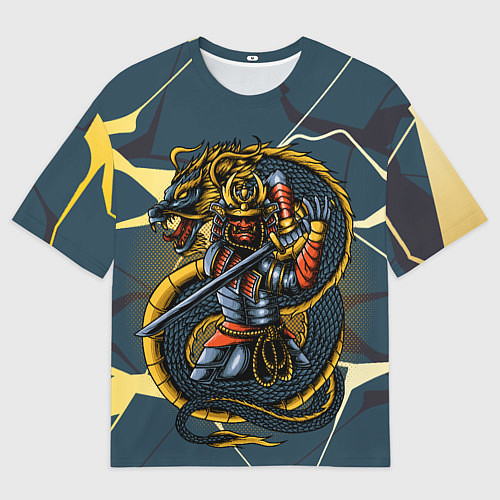 Мужская футболка оверсайз Самурай с драконом / 3D-принт – фото 1