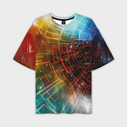 Мужская футболка оверсайз Portal - Neon Space - туннель из энергетических па