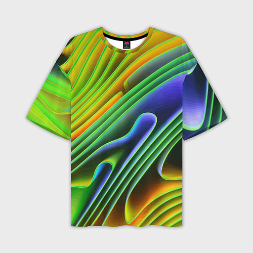 Мужская футболка оверсайз Цветные неоновые полосы Абстракция Color neon patt / 3D-принт – фото 1